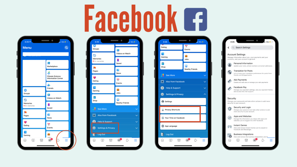 steps to setting up Facebook security settings