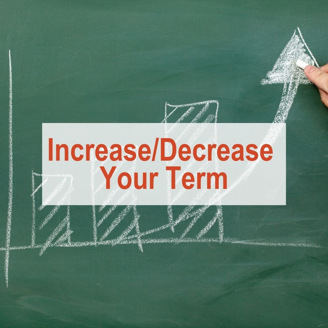 Chalkboard with bar graph and arrow going up | Increase/Decrease Your Term