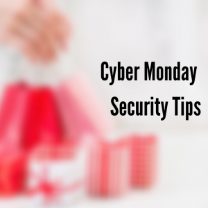 White background with hand grabbing a red gift bag with cyber monday security tips