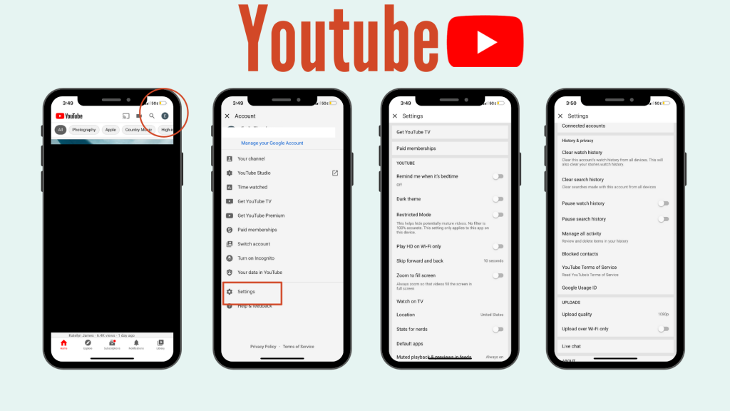 screenshots of how to set security settings on Youtube
