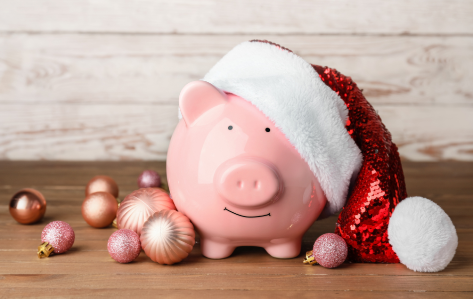 piggy bank with Santa hat