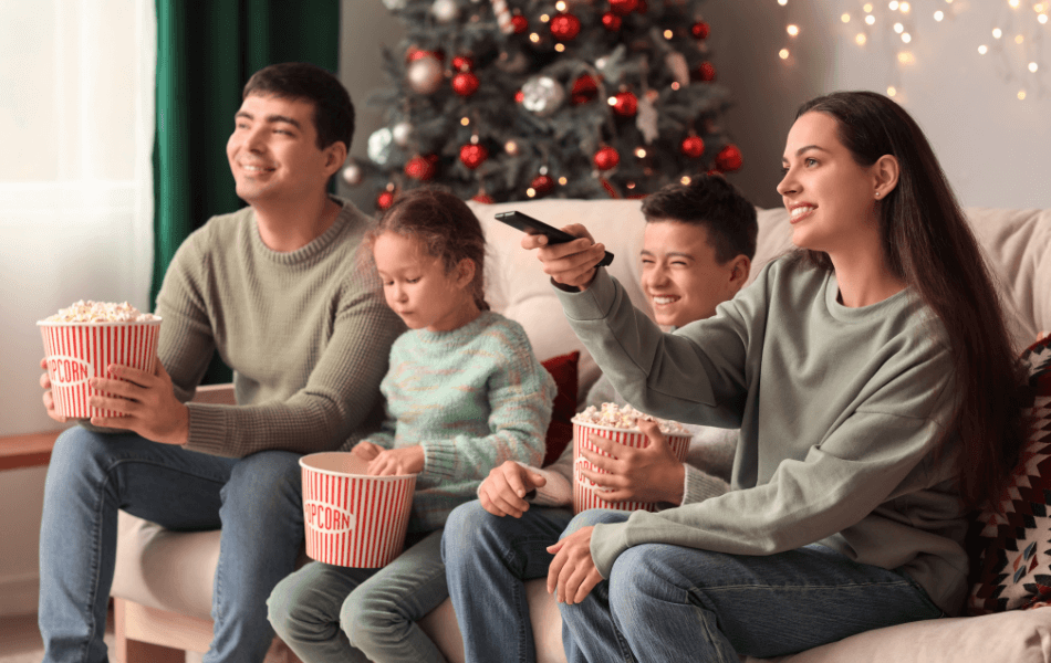 Family watching a movie