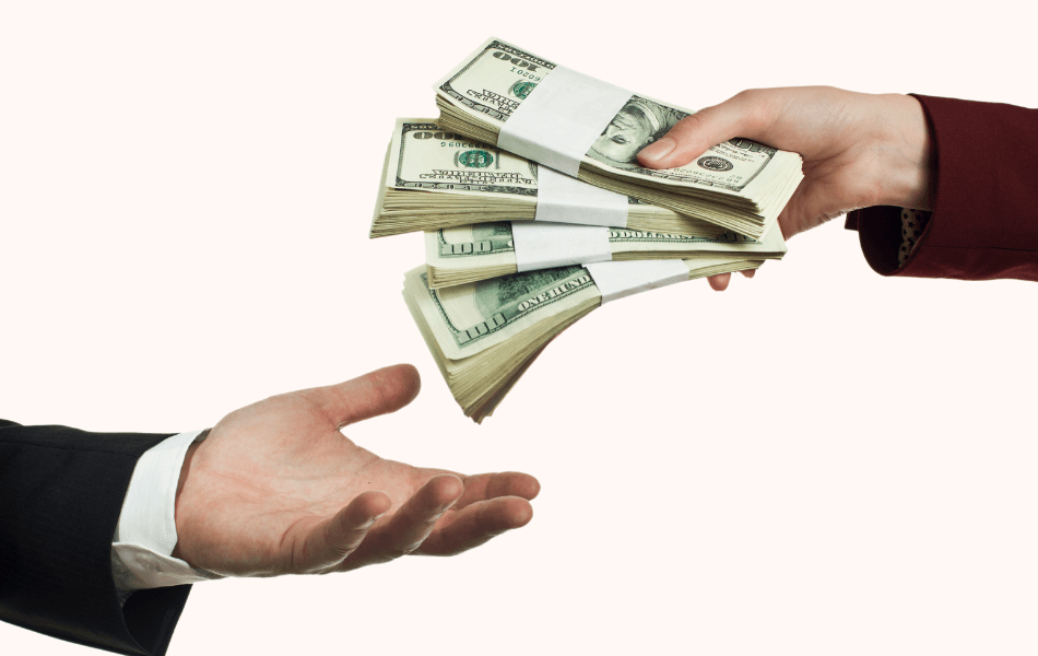 Handing out cash to another person