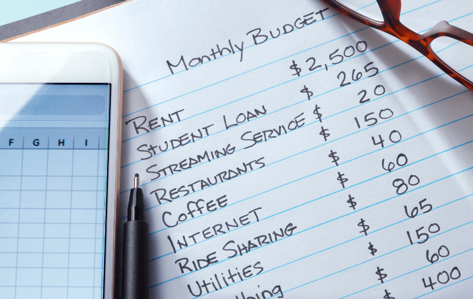 Written list of someone's expenses, like bills and food.
