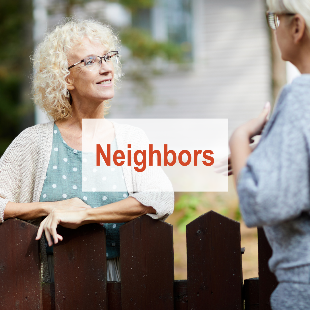 elderly neighbors talking across fence | neighbors